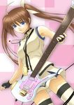  fingerless_gloves gloves guitar instrument jewelry lyrical_nanoha magical_girl mahou_shoujo_lyrical_nanoha_strikers nakayama_yukiji necklace no_jacket raising_heart solo takamachi_nanoha thighhighs twintails 