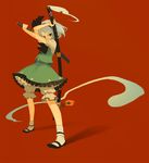  black_hairband bow dress flower frills hair_bow hairband hitodama iwamoto_zerogo katana konpaku_youmu konpaku_youmu_(ghost) legs ready_to_draw sheath sheathed short_hair solo standing sword touhou weapon 