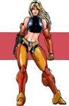  1girl arm_cannon artist_request blonde_hair long_hair metroid midriff navel samus_aran solo spandex weapon 