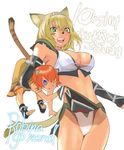  animal_ears bikini blonde_hair blue_eyes cat_ears catgirl elbow_gloves fang ff11 ffxi final_fantasy final_fantasy_xi game gloves green_eyes mithra nekomimi red_hair redhead robina robina_go_round swimsuit tail tattoo 