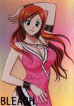  bleach breasts cleavage highres inoue_orihime jewelry large_breasts long_hair necklace official_art orange_hair 