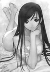  blush blushing breasts gradient gradient_background highres long_hair midriff monochrome panties solo taka_tony tanaka_takayuki tony_taka underwear 