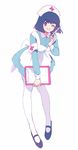  akiyamabc alternate_costume brown_eyes brown_hair clipboard devilman hairband hat makimura_miki nurse nurse_cap one_eye_closed short_hair smile solo syringe thighhighs white_legwear 