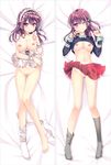  alternate_costume apron aqua_bow bakugadou bangs bare_legs barefoot bed_sheet black_legwear black_ribbon blush bow breasts cleavage closed_mouth collared_shirt dakimakura eyebrows eyebrows_visible_through_hair frilled_apron frilled_cuffs frills full_body girlish_number hair_bow hand_on_own_stomach hand_up hands_up index_finger_raised karasuma_chitose_(girlish_number) kneehighs knees_together_feet_apart long_hair long_sleeves looking_at_viewer lying maid_apron maid_headdress medium_breasts multiple_views naked_apron navel nipples no_bra no_panties no_shoes on_back one_eye_closed pink_eyes pink_hair pleated_skirt pussy red_skirt ribbon school_uniform shirt single_thighhigh skirt skirt_lift smile stomach striped striped_shirt thigh_gap thighhighs thighhighs_removed vertical-striped_shirt vertical_stripes white_legwear wrist_cuffs 