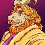  asgore_dreemurr beard blue_eyes boss_monster caprine clothing facial_hair goat headshot horn mammal necktie rawrrarr simple_background suit undertale video_games 