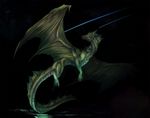  black_background claws digital_media_(artwork) dragon green_scales green_skin horn isvoc membranous_wings nude scales simple_background solo spread_wings wings 