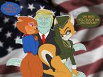  2016 anthro black_eyes blonde_hair blush breasts brown_eyes butt clothed clothing donald_trump eyelashes eyes_closed eyewear female flag fur glasses hair half-closed_eyes hat lt._fox_vixen makeup male metalslayer military_uniform orange_fur pamela_bondani patrol_03 police_uniform politics smile squirrel_and_hedgehog stars_and_stripes suit uniform united_states_of_america 여우장교 