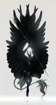 akryl anthro black_feathers canine clothed clothing digitigrade feathered_wings feathers holding_object isvoc male mammal simple_background solo spread_wings staff topless white_background wings 