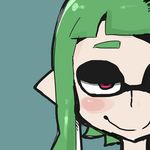  2015 bedroom_eyes blush clothed clothing female green_background green_hair hair half-closed_eyes humanoid inkling looking_at_viewer nintendo pink_eyes seductive simple_background smile solo splatoon video_games にしくんsp 