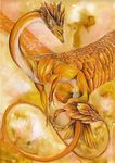  ambiguous_gender claws dragon feathered_dragon feathered_wings feathers flying isvoc nude orange_eyes orange_feathers orange_skin orange_theme solo traditional_media_(artwork) wings 