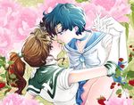  armpit_peek bishoujo_senshi_sailor_moon blue_choker blue_hair blue_sailor_collar brown_hair choker circlet couple earrings elbow_gloves floral_background flower food fruit gloves green_sailor_collar hair_bobbles hair_ornament hand_on_another's_shoulder high_ponytail imminent_kiss interlocked_fingers jewelry kino_makoto kobeya_(tonari_no_kobeya) long_hair looking_at_another mizuno_ami multiple_girls peony_(flower) sailor_collar sailor_jupiter sailor_mercury sailor_senshi_uniform short_hair strawberry stud_earrings white_gloves yuri 