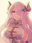  bad_id bad_pixiv_id breasts draph granblue_fantasy hair_ornament hair_over_one_eye horns konsui_(grcoma) large_breasts lavender_hair light_smile long_hair looking_at_viewer narmaya_(granblue_fantasy) pointy_ears purple_eyes solo upper_body 
