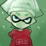  2015 blue_eyes clothed clothing green_background green_hair hair hat hoodie humanoid inkling looking_at_viewer male nintendo not_furry pointy_ears simple_background solo splatoon video_games にしくんsp 
