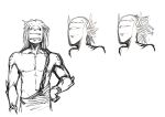  black_and_white clothed clothing eris_(soolossean) eyeless humanoid male monochrome multi_mouth multiple_images muscular muscular_male navel noseless not_furry simple_background sketch solo soolossean viddharta-joshua white_background 