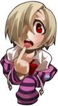  ayame_(0419) blonde_hair bow hair_over_one_eye heart heart-shaped_pupils hood hood_down hoodie idolmaster idolmaster_cinderella_girls looking_at_viewer open_mouth pointing pointing_at_self shirasaka_koume short_hair sleeves_past_wrists solo symbol-shaped_pupils tongue tongue_out upper_body white_background 