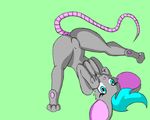  anthro blue_hair breasts butt female fur green_background grey_fur hair legs_up mammal mouse nude presenting presenting_hindquarters rodent simple_background solo xscar10 