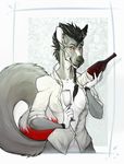  alcohol anthro areola beverage breasts canine clothed clothing female looking_at_viewer mammal nipples open_shirt smile solo unistaart wine 