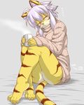  1girl artist_request copyright_request furry purple_eyes tagme tea tiger translation_request white_hair 