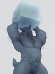  2016 animal_genitalia anthro armpits balls biceps big_biceps big_muscles black_fur black_nose canine claws eyes_closed forge_(artist) fully_sheathed fur hair hi_res holding_object ice ice_wolf_(undertale) licking male mammal musclegut muscular muscular_male nipples nude paws pose raised_arm raised_tail sheath simple_background smile solo standing teeth tongue tongue_out undertale video_games wolf 