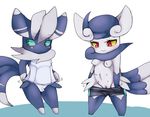  1boy 1girl artist_request breasts furry meowstic multiple_nipples nipples pokemon swimsuit 