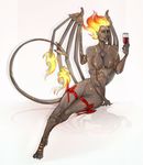  alcohol beverage demon featureless_crotch female looking_at_viewer nude sitting smile solo unistaart wide_hips wine wings 