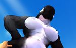  2016 abs ambiguous_gender anthro big_breasts blue_background breasts cetacean duo female female/ambiguous hattonslayden human human_on_anthro interspecies low-angle_view mammal marine muscular muscular_female navel nipples nude orca simple_background smile solo_focus suggestive whale 