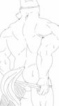  anthro anubian_jackal back_muscles biceps big_biceps black_and_white briefs butt canine clothed clothing digital_drawing_(artwork) digital_media_(artwork) eyewear fur goggles huge_muscles jackal league_of_legends line_art looking_away male mammal mayar monochrome muscular muscular_male nasus_(lol) portrait rear_view simple_background snout solo standing sweat three-quarter_portrait topless underwear undressing video_games white_background 