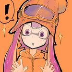  ! 2016 beanie blush clothing female goggles_on_head hat humanoid inkling jacket looking_at_viewer nintendo not_furry orange_background purple_eyes shocked simple_background solo splatoon video_games にしくんsp 