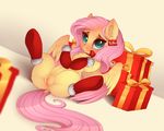  2016 anus blush christmas_present equine evehly feathered_wings feathers female feral fluttershy_(mlp) friendship_is_magic fur green_eyes hair hi_res mammal my_little_pony pegasus pink_hair wings yellow_fur 