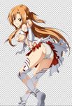  1girl angry artist_request ass asuna_(sao) bare_shoulders bared_teeth blush boots breasts brown_eyes brown_hair clenched_teeth covering covering_breasts detached_sleeves half_updo large_breasts leaning leaning_forward long_hair looking_at_viewer open_mouth panties shiny shiny_hair shiny_skin sideboob skirt solo sword_art_online thigh_boots thighhighs torn_clothes torn_thighhighs 