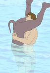  69_position 9x9 anthro balls butt eyes_closed human male male/male mammal mustelid nipples nude oral otter sex water 