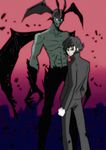  black_eyes black_hair claws demon_boy demon_wings devilman devilman_(character) dual_persona eyebrows fudou_akira gakuran grin head_wings male_focus multiple_boys school_uniform sideburns smile wings zawwa 