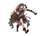  antique_firearm bag belt blunderbuss boots fingerless_gloves firearm full_body gloves goggles granblue_fantasy gun hat holding holding_weapon jacket knee_boots long_coat long_hair looking_at_viewer mary_(granblue_fantasy) minaba_hideo official_art oil_lamp orange_eyes orange_hair pleated_skirt short_sleeves skirt smile solo striped striped_legwear transparent_background weapon 