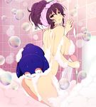  1girl bathing breasts large_breasts long_hair looking_at_viewer murasaki_(senran_kagura) nude purple_hair senran_kagura sideboob solo standing water 