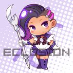  bishoujo_senshi_sailor_moon boots bow brooch chibi color_connection cosplay earrings eclosion elbow_gloves eyeshadow full_body gloves halftone halftone_background holding holding_spear holding_weapon jewelry knee_boots long_hair looking_at_viewer lowres makeup mole mole_under_eye no_nose overwatch polearm purple purple_background purple_bow purple_eyes purple_footwear purple_hair purple_sailor_collar purple_skirt sailor_collar sailor_saturn sailor_saturn_(cosplay) sailor_senshi_uniform saturn_symbol silence_glaive skirt smile solo sombra_(overwatch) spear standing weapon white_background white_gloves 