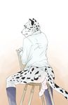  9x9 ballbusting balls butt chair clothing cock_and_ball_torture erection feline humanoid_penis legwear leopard male mammal penis simple_background sitting snow_leopard socks solo spank_marks 