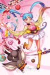  ball blue_hair cabbit carrot eclosion facial_mark finger_to_mouth forehead_mark freckles hair_ornament kawai_sasami long_hair magical_girl mahou_shoujo_pretty_sammy masaki_sasami_jurai one_eye_closed petals pink_eyes pretty_sammy_(character) ryou-ouki skirt smile temari_ball twintails wand 