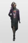  asymmetrical_hair casual full_body highres jacket looking_at_viewer multicolored_hair mynare overwatch skirt solo sombra_(overwatch) standing turtleneck two-tone_hair undercut 
