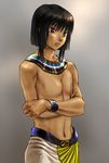  ancient_egypt artist_request black_hair blue_eyes crossed_arms dark_skin egyptian male_focus original solo 