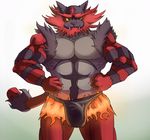  anthro barazoku bulge clothing dark evolution feline fire incineroar male mammal mane muscular nintendo pecs pok&eacute;mon solo speedo steen swimsuit tiger video_games 