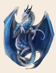  blue_scales claws digital_media_(artwork) dragon eyes_closed horn isvoc membranous_wings nude ridged_horn scales simple_background smile solo white_background white_skin wings 