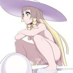  1girl blonde_hair breasts censored closed_mouth crossed_arms female hat isafuto lillie_(pokemon) mosaic_censoring nintendo nipples no_panties nude peeing pokemon pokemon_(game) pussy simple_background small_breasts solo squat_toilet squatting sunhat toilet_use very_long_hair white_background yellow_eyes 
