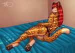  big_butt butt clothing feline freckles_(artist) girly leopard lingerie looking_at_viewer lying_on_bed mahiri male mammal paws solo 