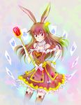  alternate_costume animal_ears brown_hair bunny_ears bunny_girl card crown frilled_skirt frills iesupa long_hair rwby scepter skirt solo velvet_scarlatina 