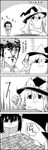  4koma board_game character_request comic commentary_request floating greyscale hat highres kirisame_marisa monochrome pom_pom_(clothes) scarf shaded_face shameimaru_aya shougi tani_takeshi tokin_hat touhou translated witch_hat yukkuri_shiteitte_ne 