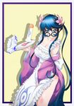  aoki_hagane_no_arpeggio apron black_hair breasts choukai_(aoki_hagane_no_arpeggio) cleavage collarbone comic commentary_request condom covered_nipples flower frilled_apron frills glasses grey_eyes hair_flower hair_ornament japanese_clothes kaname_aomame kimono large_breasts long_hair long_sleeves looking_at_viewer maid_apron open_clothes open_kimono shadow shiny shiny_skin sidelocks tissue_box wa_maid wide_sleeves yellow_background 
