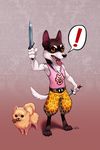  ! 2015 annoying_dog_(undertale) anthro canine clothed clothing cute dog dog_treat doggo duo food fur gantzaistar male mammal multicolored_fur open_mouth surprise teeth tongue tongue_out undertale video_games weapon wide_eyed 