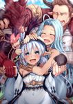  2girls ahoge blush closed_eyes commentary_request draph granblue_fantasy grueler holding_hands lily_(granblue_fantasy) long_hair looking_at_viewer lyria_(granblue_fantasy) multiple_boys multiple_girls opanchu_(hakusen) pointy_ears vee_(granblue_fantasy) 