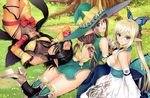  beatrice_irma black_hair blonde_hair brown_eyes butterfly grass hat kirika_towa_alma long_hair photoshop pointed_ears ponytail rinna_mayfield scan shining_resonance sideboob tagme_(character) taka_tony witch_hat 