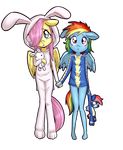  2016 alpha_channel anibaruthecat anthro anthrofied blush clothed clothing duo equine feathered_wings feathers female fluttershy_(mlp) friendship_is_magic hair hand_holding hi_res long_hair looking_at_viewer mammal multicolored_hair my_little_pony pegasus pink_hair plushie rainbow_dash_(mlp) rainbow_hair simple_background standing transparent_background wings young 